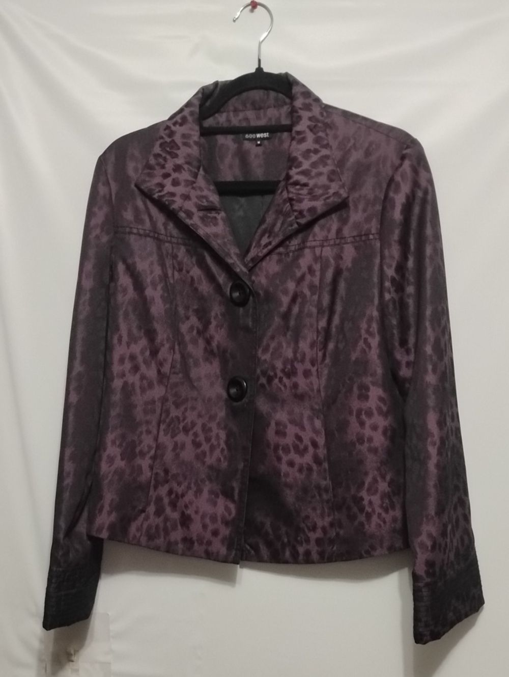 600 WEST Women's M Tailor Made Purple Leopard Print Button Jacket